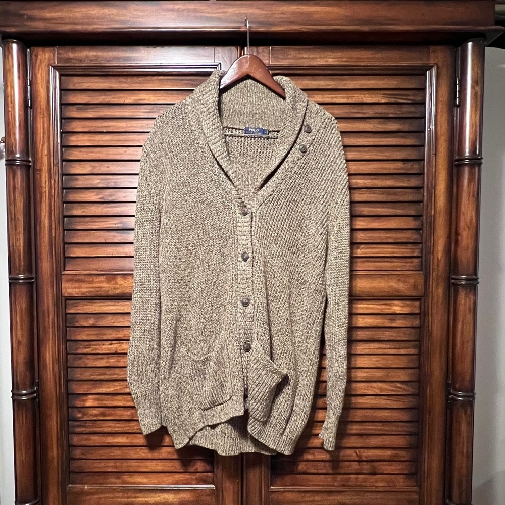 Polo Ralph Lauren Women's Linen-Cotton Shawl Collar Cardigan Loden Marl Size L